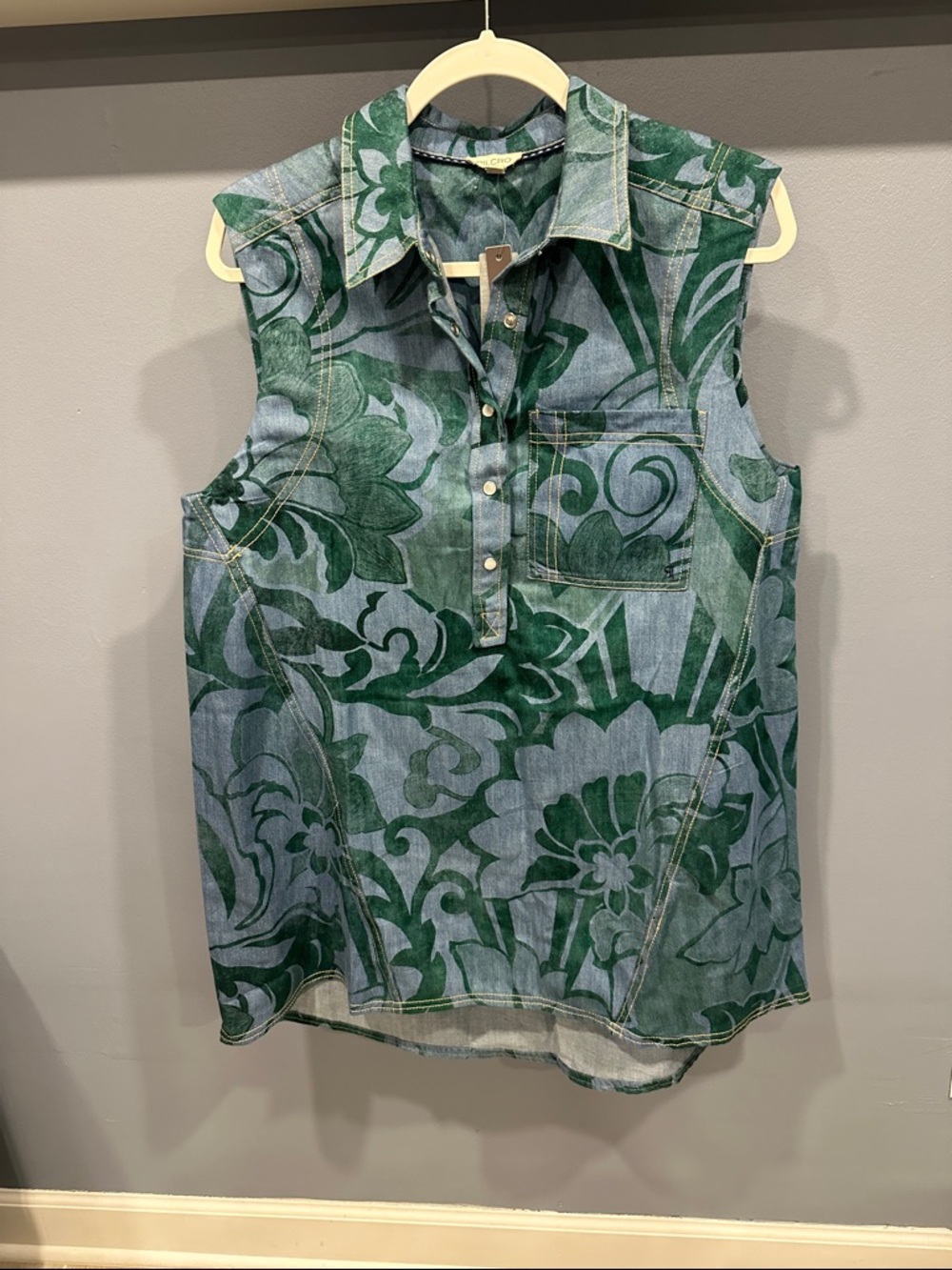 Anthropologie Pilcro Sleeveless Collared Denim Mini Dress Green Blue sz SP - Picture 5 of 12